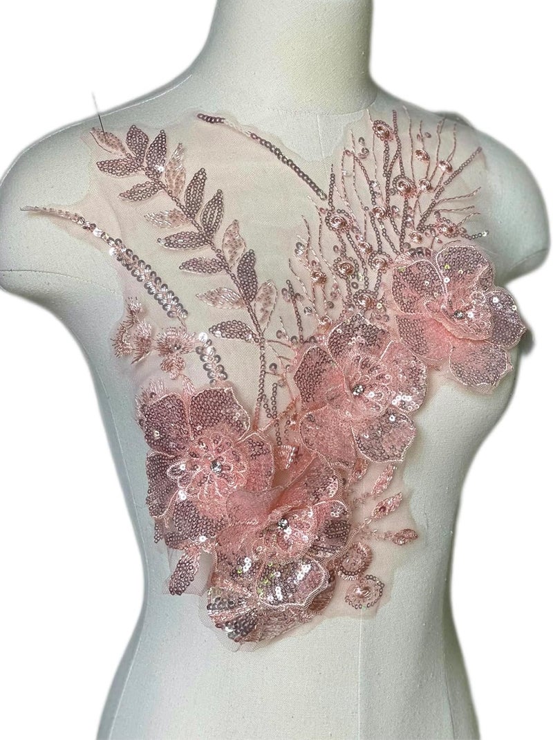 JRYYR Pink Sequin Applique Patches, Handmade DIY Sew on 3D Flower Appliques for Clothing,Dresses, Dance Costumes, Bags, Home Decor (Pink-A) - Image 4